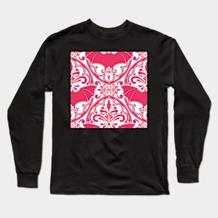 Pink Bat Damask Pattern Long Sleeve T-Shirt